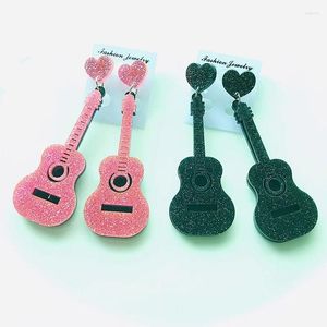 Dangle Earrings Fashion Pink Shiny Glitter Guitar Acrylic Drop For Women Geometric Powder Long Earring Party Jewelry