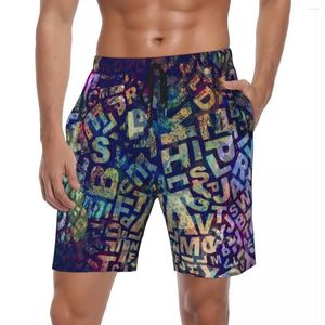 Męskie szorty typu Lett Gym Summer Word Art Print Y2K Funny Beach Short Pants Sports Szybkie suche grafiki kąpiel