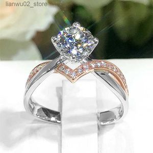 Wedding Rings New 925 Sterling Silver Ring Micro Set 1 Carat Simulated Diamond Ring Womens Charm Jewelry Engagement Gift Q240315