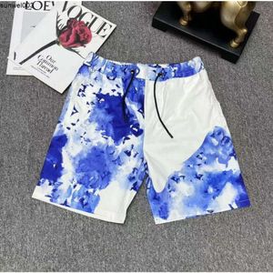 Yaz Mens Shorts mavi suluboya işlenmiş mektup lüks tasarımcı gevşek erkek plaj pantolon gündelik spor salonu spor eşofman