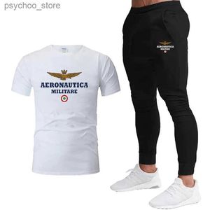 Herrspårar Summer Mens T-shirt Set Fashionable Korean Breattable Track Suit Cotton Short Sleeved+Sports Pants Set Casual Jogger Clothing Q240314