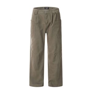New Designer Pants High Street Pants Work Jeans Denim Men's Loose Micro Flared Large Pocket Long Wide Leg Mop Pants Trendy