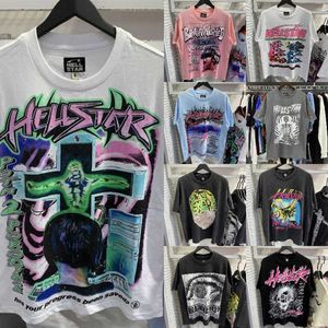 HellStar Shirt Designer Mens Tshirt Rapper Umyj ciężkie rzemiosło Krótkie rękawie Top High Street Retro Hell Womans T American Literting Foil Drukuj geometryczny