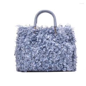 Drawstring Faux Fur Women Handbag Winter Female 2024 Tote Luxury Designer Chain Shoulder Crossbody Bag Fashion