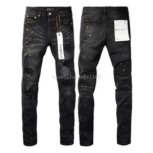 Jeans masculinos marca roxa calças de rua alta pintura buraco calças pretas moda jeans preto