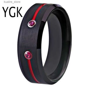Cluster Rings New Tungsten Wedding Band Engagement Rings for Women Classic Mens Black Tungsten Ring With Red Groove CZ Jubileum Present Ring L240315