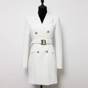 Vinatge 2024 White/Black/Pink/Red Lapel Neck Women's Coat Long Sleeves Letter Belt Coat Pockets Designer High End Long Women's Coat 31510