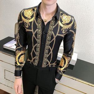 Primavera estilo real dos homens barroco vestido de negócios camisa manga longa/masculino fino ajuste moda lapela traste grego impressão floral camisas casuais frete grátis