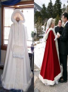 Mantello da sposa lungo invernale caldo da sposa con cappuccio Mantello in pelliccia sintetica bianco avorio Nuovo7059435