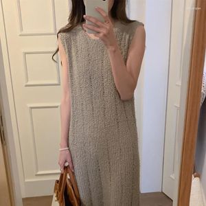 Casual Dresses Women's Vintage Tassel Sticked Tank Dress 2024 Ärmlös Slim Pullover Vest Kvinna