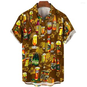 Camisas casuais masculinas camisa de verão cerveja impressão polo manga curta moda streetwear praia roupas vestido top oversized 5xl havaiano