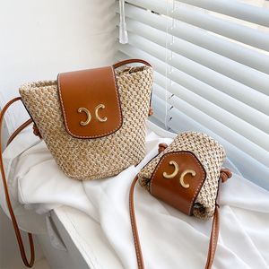 Designers halmvävd kvinnors fashionabla handväska, retro casual klassisk crossbody väska, strandväska