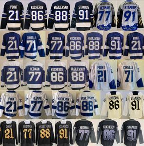 Men 2024 대체 하키 91 Steven Stamkos Jerseys 21 Brayden Point 77 Victor Hedman 86 Nikita Kucherov 88 Andrei Vasilevskiy 리버스 레트로 유니폼 블루 화이트