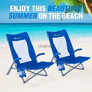 Camp Furniture MOON LENCE 2 Pack Low Beach Lawn Lounge Chair Outdoor Camping Chairs for Adults Folding Portable Comfortable with Arm Cushion YQ240315