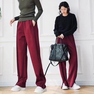 Split straight leg pants autumn and winter plush solid color sports casual fashionable slimming 240314