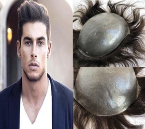 Full Pu Mens Toupee Thin Skin Poly Toupee For Men Ersättning System Inget spetshårstycke 8x10 Brown Straight Human Hair Men Wigs8981112