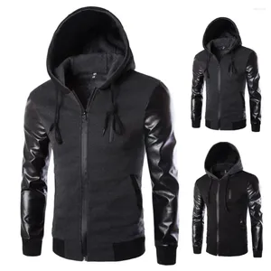 Kurtki męskie Sprężyna jesień men kurtka sztuczna skórzana rękaw Patchwork Slim Fit Pockets Windbreaker Streetwear Wodoodporny ciepłe płaszcze