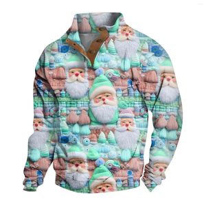 Męskie bluzy świąteczne bluzy dla mężczyzn 3D Święty Mikołaj Motocykl nadruk jesienny długie rękawy Polo Oważny wychodzący pullover