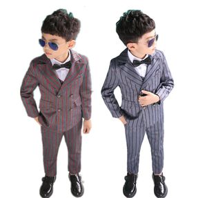 Flower Boys Dress Suit Sets Children Striped Blazer Vest Pants 3pcs Clothing Set Kids Wedding Party Performance Tuxedo Costume7134753