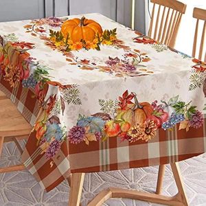Table Cloth 1Pumpkin Print Fall Tablecloth Polyester Stain Resistant Indoor Or Outdoor Seasonal Decoration For Dinner
