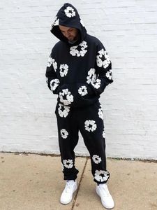 Männer Trainingsanzüge Harajuku Casual Langarm Kapok Schaum Hoodie Set 2024 Amerikanischen Stil Lose Baumwolle Hosen Kleidung Teen Paar Y2K