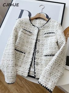 CJFHJE Frühling Herbst Design Mode Süße Tweed Blazer Frauen Französisch Elegante Büro Dame Luxus Woolen Kurzen Anzug Mäntel 240301