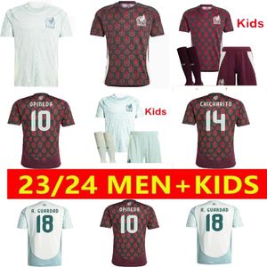 México 2024 Copa América RAUL CHICHARITO Camisas de futebol 2023 LOZANO DOS SANTOS 24 25 H.LOZANO Homens Crianças Camisas de futebol Uniformes Versão dos fãs