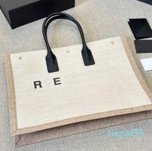 Designer praia tote saco de verão mulheres lona tecer couro grande capacidade bolsa luxo moda compras bolsa linho viagem satchel totes