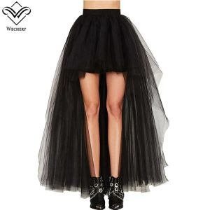 Klänningar wechery ny lång maxi led ljus elastiska kjolar sexiga fluffiga tyllkjolar rufsa chiffon spetskorsett mesh kjol för festklubb
