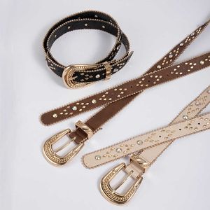 punk style women's belt, high-end feel, rivet belt, versatile Wenzhou belt 240315