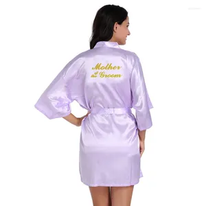 Women's Sleepwear Wholesale Mother Of The Groom Letter Gold Glitter Women Solid Satin Kimono Bride Robes For Wedding Party Bathrobes L6