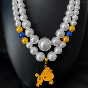 Chains Personality Greek Letter Sorority SIGMA GAMMA RHO Society Enamel Metal Poodle Pendant Simulation Pearl Multi-layer Necklace