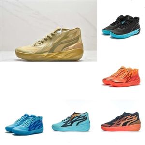 신발 상자 Lamelo Ball MB와 Lamelo 스포츠 신발. 02 농구화 회전식 점액 제이드 페놈 Rick Green and Blue Red Black Gold Elektro Aqua Sneakers Tennis