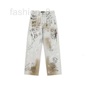 Męski projektant dżinsów Graffiti Drukuj arystokratyczne dżinsowe spodnie unisex luźne dopasowanie OS dżinsy W5vd