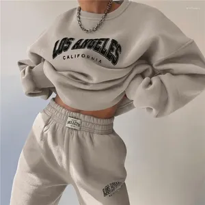 Damen Hoodies Langarmshirts Lose Hosen Zweiteiliges Set O-Ausschnitt Tops Elastische Freizeithosen Trainingsanzüge Damenmode Sportanzüge