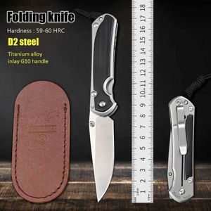 Taktiska knivar Titanlegering Handtag D2 Steel Blade Folding Pocket Knife Outdoor Hunting Camping Survival Knives Self Defense EDC Jackknifel2403