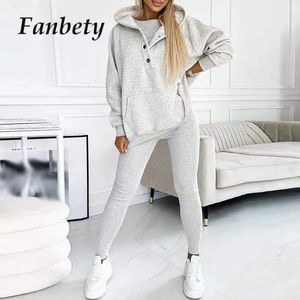 Spring Button Hooded Sweatshirt Legging Outfits Women Casual Solid Group Of Pants Set Sports Tracksuit Long Sleeve Suit 240326