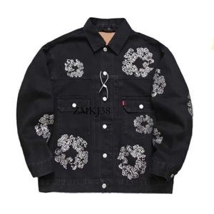 Denim Teers Hoodie Designerjacke High Street Flower Denim Wreath Schwarz gewaschene gerade Jeans Denim Teers Jacke Denim Teaes Jacke 7231