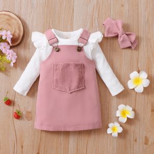 Klänningar Mababy 018m Autumn Baby Girls kläder Set nyfödda spädbarnflicka ruffles romper corduroy fick kjolar overaller kläder dd43