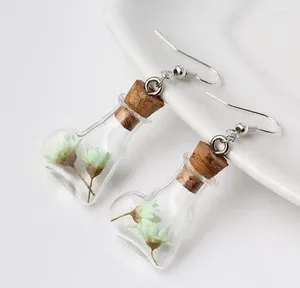 Orecchini pendenti 20 28 mm a forma di cuore bottiglia di sughero di vetro fiore secco fiala orecchino pendente orecchini alla moda
