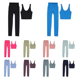 Lu Lude Yoga Leggings Pantaloni Donne Bralette Push-Up Fitness morbido Lululy allineare i pantaloni elastici elastici dei pantaloni di portata dell'anca elastici che corrono la signora due pezzi set di lingerie