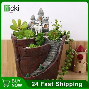 Creative Resin Flowerpot Succulents Planter Water Planting Container Plant Pot Retro Hanging Decorative Pot Desktop Ornament 240311