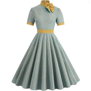 Parti Elbiseleri Yaz Kadınlar Elbise Retro 1950'ler 60'lar Kadın Kafes Baskı Pinup Rockabilly Seksi Vintage Tunik Vestidos Mujer