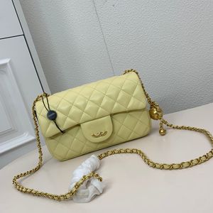 Podwójna złota worka łańcucha kulowa designer damska torba na ramiona skórzana kontrola diamentu szew złoty sprzęt metalowy klamra luksusowa torebka torby crossbody torebki torebki 20 cm