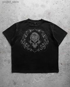 Herr t-shirts American Retro Fashion Märke skelettet tryck kort ärm t-shirt män y2k goth harajuku mode gata mörk överdimensionerad topp q240316