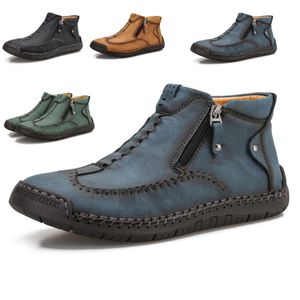 AAA+ Luxury Handgjorda läder Casual Shoes For Men Sneakers Män Platta Footwear-dragkedja Läderskor Män Ankel plus storlek 38-48