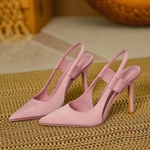 Fairy Pink High Womens 2024 New Pointed French Slim Heels Muller Shoes For Casual Outwear Baotou Sandaler Trendy