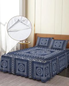 Yatak etek geometrik mandala bohemian retro elastik takılmış yatak örtüsü Yastık