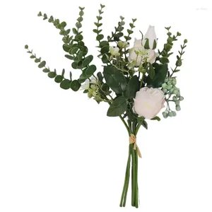 Fiori decorativi Bouquet artificiali Composizioni floreali Rose di seta Foglie di eucalipto Bacche Matrimonio floreale