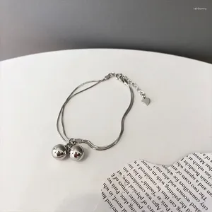 Braccialetti a maglie Bracciale in argento sterling 925 con doppia campana, tendenza, elegante braccialetto per le donne, matrimonio, festa di fidanzamento, gioielli, regalo di Halloween